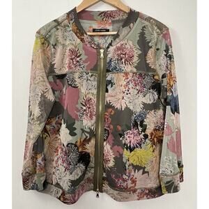 John Mark Jacket Women’s Sz L Floral Mesh Zip Front Lightweight *2 Pulls c pics
